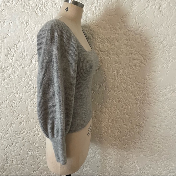 Eleven Six Alpaca Camilla Sweater S, Gray Ribbed Knit, Square Neck Long Sleeve - Picture 8 of 15